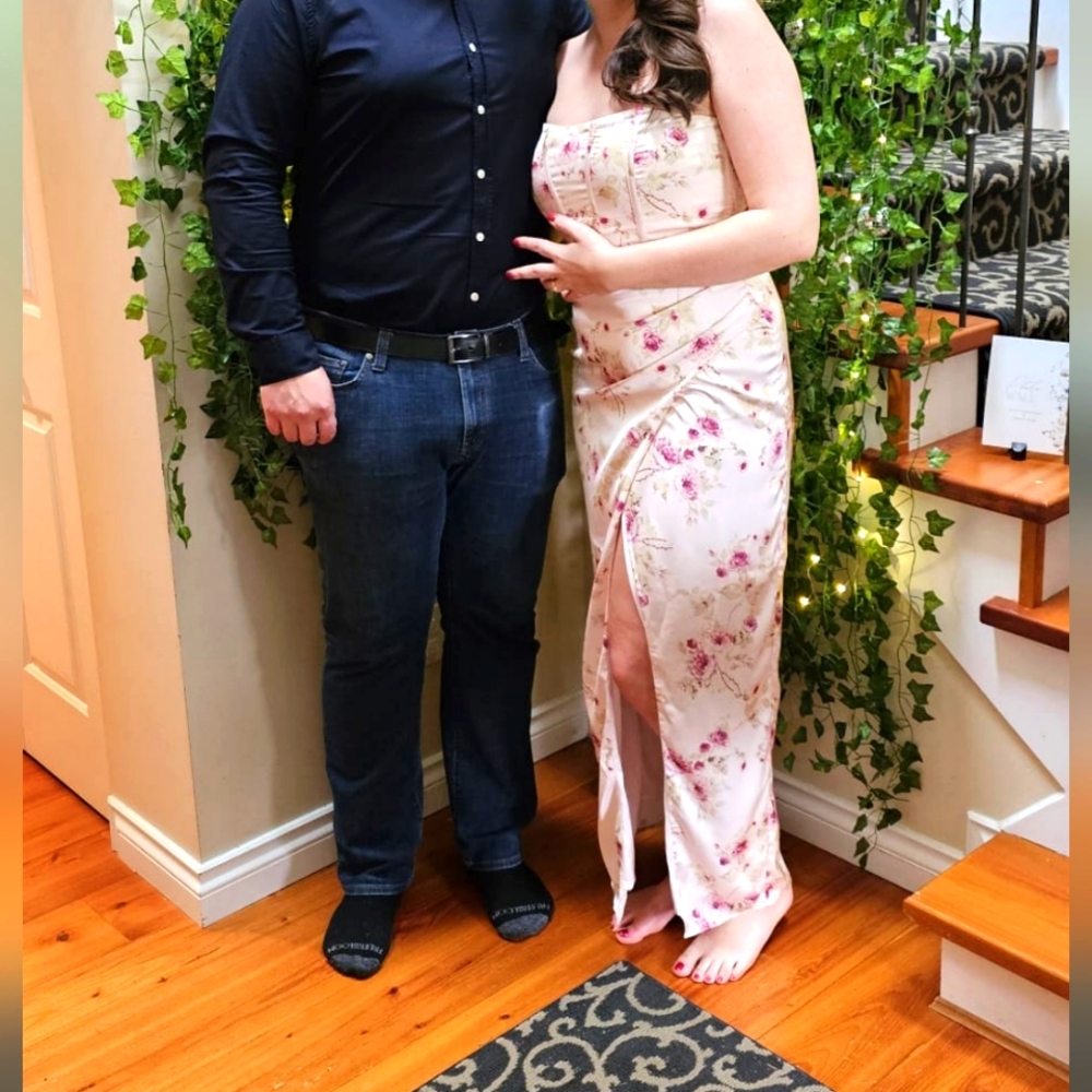 Rosebud satin slit dress